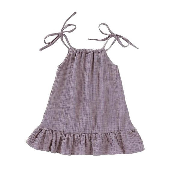 AJTQTH Girls Camisole Bowties Halter Sleeveless Cotton Linen Solid Cami Tops Ruffles Hem Cute Summer Clothes Purple 4 Years