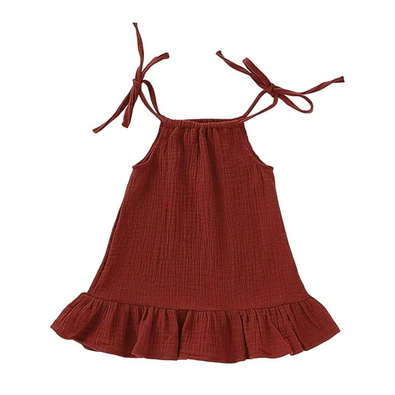AJTQTH Girls Camisole Bowties Halter Sleeveless Cotton Linen Solid Cami Tops Ruffles Hem Cute Summer Clothes Wine 3 Years