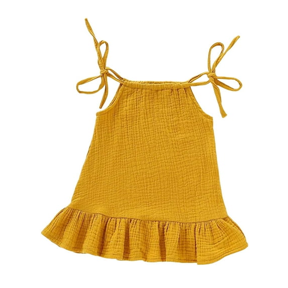 AJTQTH Girls Camisole Bowties Halter Sleeveless Cotton Linen Solid Cami Tops Ruffles Hem Cute Summer Clothes Yellow 3 Years