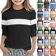 thumbnail image 1 of AJTQTH Girls Casual 3/4 Sleeve T Shirts Kids Striped Color Block Printed Cute Crewneck Tops Spring Fashion Basic Athletic Tees Soft Tunic Blouse Pink 3-4 Years, 1 of 6