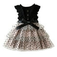 thumbnail image 1 of AJTQTH Girls Colorblocked Stylish Princess Dress Cotton Rib-Knitted Flutter Sleeve Button Cute Polka Dots Layered Mesh Sundress with Bowties Waistband Gowns for Party Black 4 Years, 1 of 9
