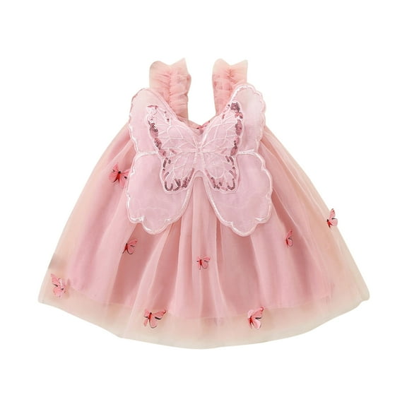 AJTQTH Girls Cute Princess Dress Silk Satin Hater Stylish Butterfly 3D Appliques Midi Dress Toddler Baby Summer Mesh Layered Elegant Gowns Frocks Sundress Pink 12 Months