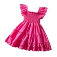 thumbnail image 1 of AJTQTH Girls Gowns Ruffles Square Neck Flutter Sleeve Hallow Out Stylish Frocks Solid Color High-Waisted Tiered Flowy Maxi Dress Cotton Clothes Hot Pink 2 Years, 1 of 8