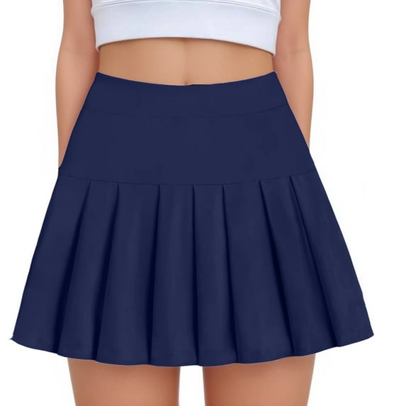AJTQTH Girls High Waist Skirts Solid Color Stylish Mini Skirts Ruffles Flowy Skirts Pull On Safety Skirts for Summer Casual Sports Yoga Riding Dark Blue 6 Years