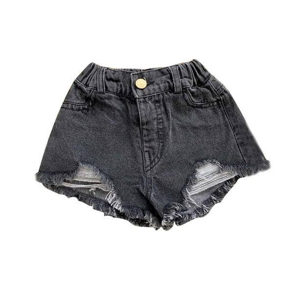 AJTQTH Girls Jeans Shorts Toddler Kids Summer Ripped Frayed Faux Denim Shorts High-Waisted Solid Color Short Pants with Pockets Black 10 Years