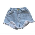 thumbnail image 1 of AJTQTH Girls Jeans Shorts Toddler Kids Summer Ripped Frayed Faux Denim Shorts High-Waisted Solid Color Short Pants with Pockets Light Blue 3 Years, 1 of 3