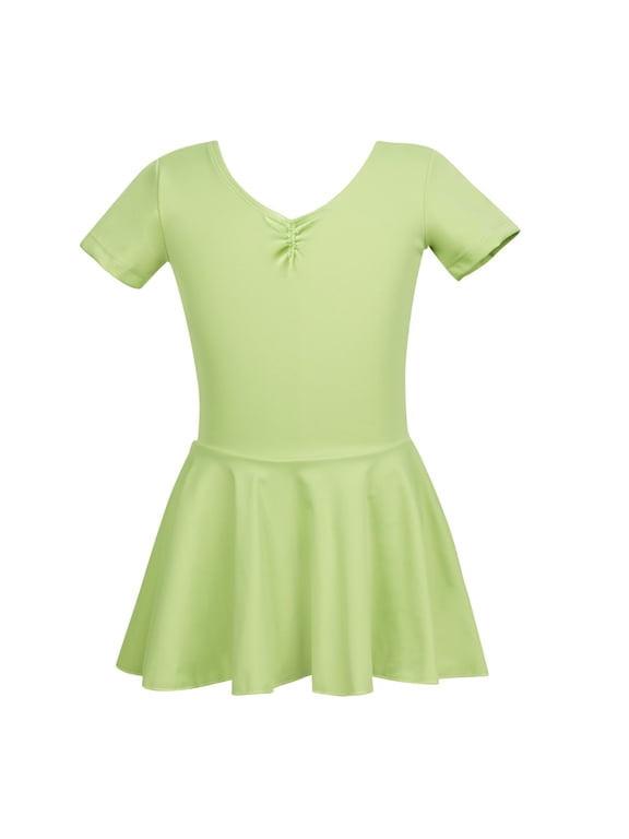 Girls Leotards Dance Ballet Dress Short Sleeve Solid Soft Gymnastic Bodysuit Round Neck Dance Dress Breathable Ballet Dress Green 3 Years