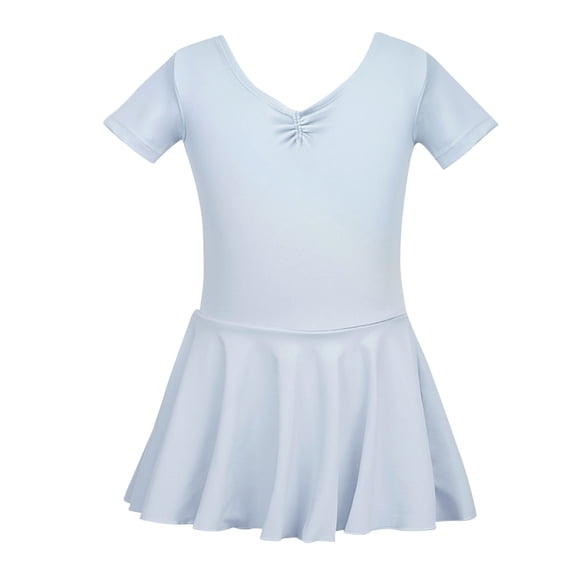 AJTQTH Girls Leotards Dance Ballet Dress Short Sleeve Solid Soft Gymnastic Bodysuit Round Neck Dance Dress Breathable Ballet Dress Light Blue 11 Years