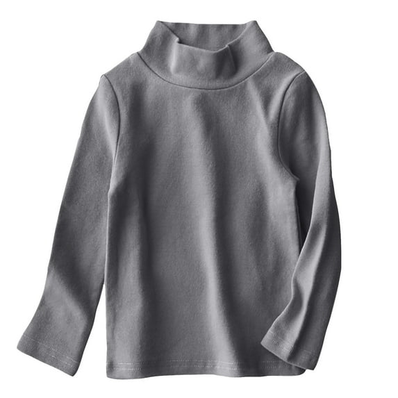 AJTQTH Girls Mock Neck Tops Long Sleeve Solid Color Tees Cotton Comfortable Fit Tshirts Winter and Fall Basic Loose Fit Pullover Lightweight Clothes Dark Gray 8 Years