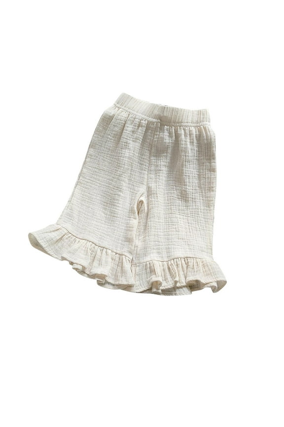 Girls Pants Newborn Toddler Kids Cute Solid Color Elastic Waist Cotton Cable Knit Ruffles Pants Breathable Comfy Casual Trousers White 120