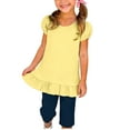 thumbnail image 1 of AJTQTH Girls Puff Short Sleeve Ruffle Shirts Loose Fit Casual Summer Basic Solid Color Crewneck T Shirt Tops Flowy Tunic Tee Blouse Yellow 9-10 Years, 1 of 8