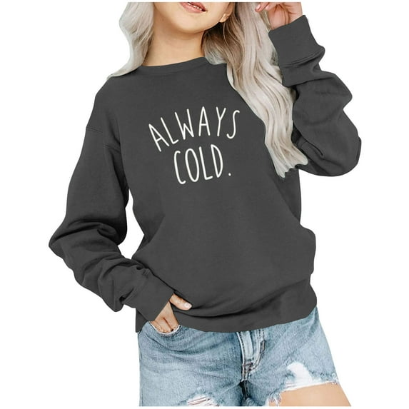 AJTQTH Girls Pullovers Stylish Alphabet Graphic Long Sleeve Round Neck Tops Toddler Kids Comfy Loose Fit Winter and Fall Warm Sweaters Dark Gray 2-3 Years