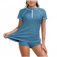 thumbnail image 1 of AJTQTH Girls Rash Guard Swimsuit Long Sleeve Swimsuit Two Piece Solid Color Ruched Bathing Suit Quarter Zip up Girls' Swimwear Blue 11-12 Years, 1 of 7