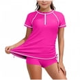 thumbnail image 1 of AJTQTH Girls Rash Guard Swimsuit Long Sleeve Swimsuit Two Piece Solid Color Ruched Bathing Suit Quarter Zip up Girls' Swimwear Hot Pink 13-14 Years, 1 of 7