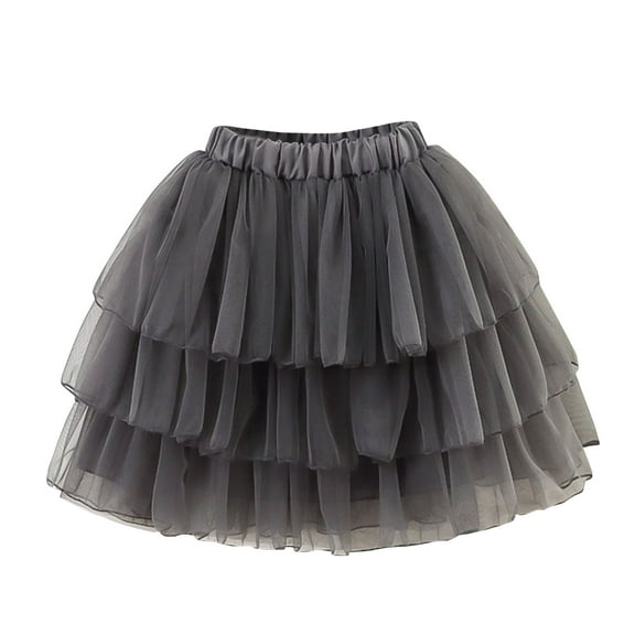 AJTQTH Girls Skirt Elastic-Waisted Mesh Layered Fluffy Skirt Tiered Princess Skirt for Summer Holiday Party Outfits Clothes Outfits Dark Gray 2 Years
