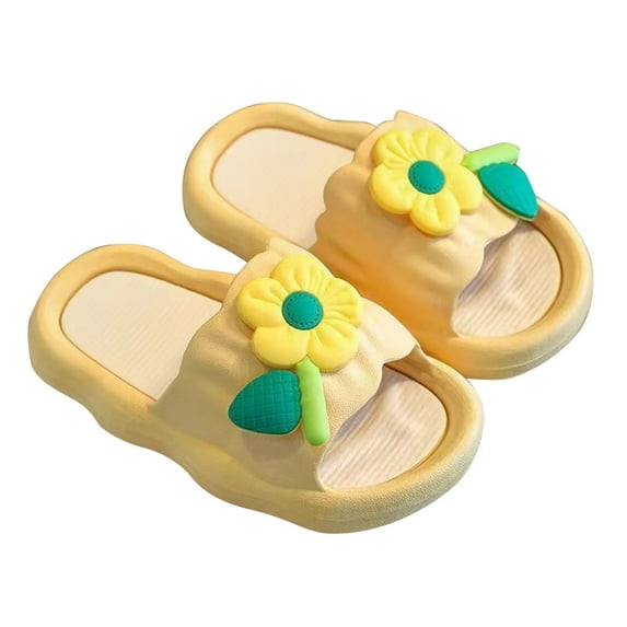 AJTQTH Girls Slides Cushioned Thick Soled Shower Slippers Cute Floral 3D Accessories Water Sandals Summer Beach Bathing Pool Non-Slip Sandals Yellow 7 Years