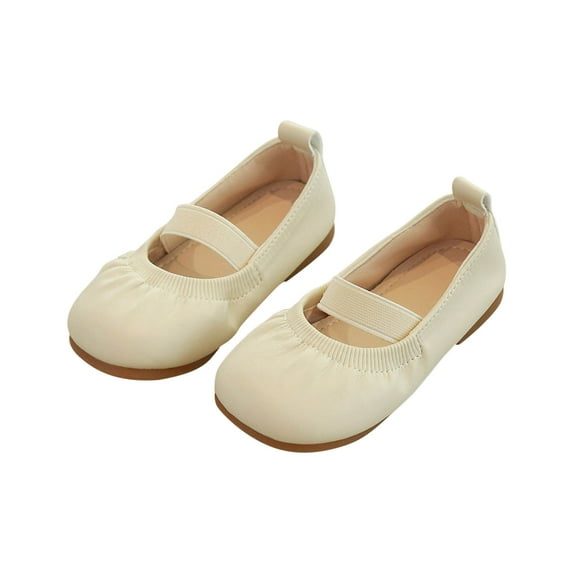 AJTQTH Girls Slip On Shoes Low-Heel Soft Soled Walking Shoes Closed Toe Sandals Slip-Resistant Faux Leather Elegant Shoes for Summer Casual Beige 4 Years