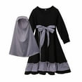 thumbnail image 1 of AJTQTH Girls Summer 2PC Set Toddler Kids Cute Colorblocked Crewneck Long-Sleeved Flowy Maxi Dress+Headscarf Hijab with Bowknot Casual Comfy Relaxed Fit Clothes Black#02 2-3 Yea Yearsrs, 1 of 9