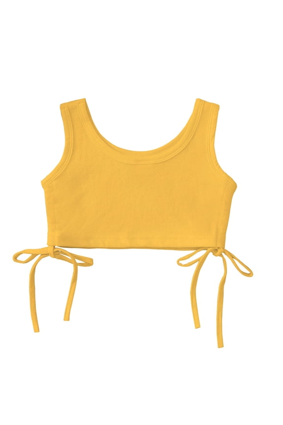 Girls Summer Camisole Baby Toddler Scoop Neck Sleeveless Solid Crop Tops Tees Tshirts with Sided Bowties Cotton Tummy Baring Blouses Yellow 110