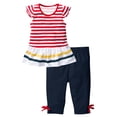 thumbnail image 1 of AJTQTH Girls Summer Casual Outfit 2PC Set Kids Floral Print Tripes Ruffled Short Sleeve Loose Ruched Dress Elastic Waist Side Bowknots Below-Knee Length Pants Black 3 Years, 1 of 5