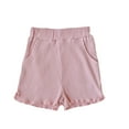 thumbnail image 1 of AJTQTH Girls Summer Homewear Comfort Waistband Rib Knit Ruched Short Pants Solid Color Short Sleep Pants with Pockets Casual Trunks Pink 7 Years, 1 of 5