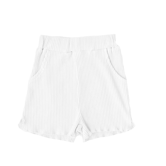 AJTQTH Girls Summer Homewear Comfort Waistband Rib Knit Ruched Short Pants Solid Color Short Sleep Pants with Pockets Casual Trunks White 2 Years
