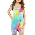 thumbnail image 1 of AJTQTH Girls Summer One Piece Short Jumpsuits Loose Fit Casual Tie Dye Print Sleeveless Spaghetti Strap Rompers Trendy Holiday Shorts Overalls Pants with Pockets Green 7-8 Years, 1 of 6