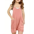 thumbnail image 1 of AJTQTH Girls Summer Sleeveless Casual Solid Color One Piece Romper Loose Fit Summer Spaghetti Strap Overalls Shorts Jumpsuit with Pockets Watermelon Red 9-10 Years, 1 of 5