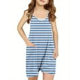 thumbnail image 1 of AJTQTH Girls Summer Sleeveless Casual Solid Color One Piece Romper Loose Fit Summer Spaghetti Strap Overalls Shorts Jumpsuit with Pockets Z02-Blue 13-14 Years, 1 of 7