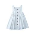 thumbnail image 1 of AJTQTH Girls Summer Sundress Toddler Kids Elegant Solid Color Square Neck Midi Dress Button Side Cutout High-Waisted Flowy Gowns Frocks Cute Stylish Clothes White 5 Years, 1 of 5