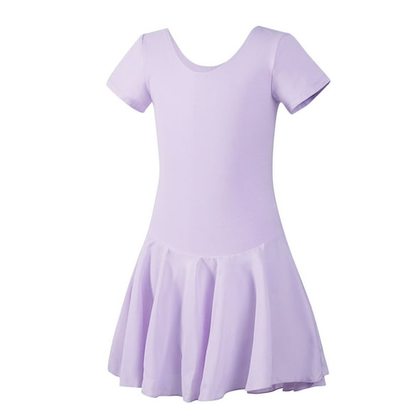 AJTQTH Girls Sundress Dancewear Short Sleeve Solid Gymnastic Bodysuit Breathable Soft Dancing Dress Round Neck Ballet Leotards Purple 12 Years