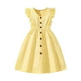 thumbnail image 1 of AJTQTH Girls Sundress High-Waisted Stylish V-Neck Flutter Sleeve Princess Dress Striped Tunic Gowns Summer Ruffles Flowy Midi Dress Yellow 11 Years, 1 of 7