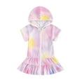 thumbnail image 1 of AJTQTH Girls Swim Cover-Up Kids Short-Sleeved Hooded Zip-Up Swimsuit Beach Sun Protection Bathing Suit Loose Fit Lightweight Quck Dry Bathing Robe Multicolor#02 3 Years, 1 of 4