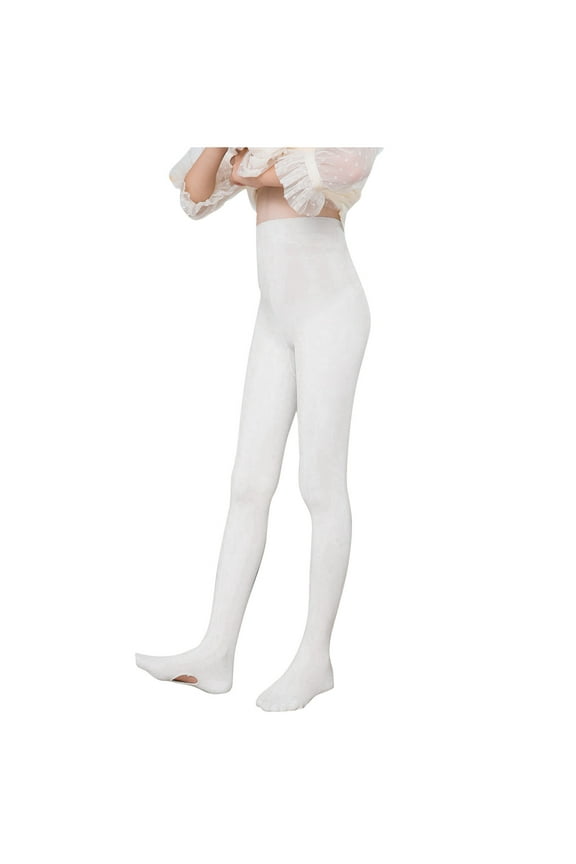 Girls Tights Cotton Lightweight Skinny Stretchy Cute Solid Color Kids Teens Pantyhose High-Waisted Yoga Dancing Ballet Stockings White 11-12 Years