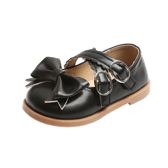 AJTQTH Girls Toddler Kids School Unform Mary Jane Shoes Faux Leather Shoes Cute Bowknot Ruffled Double Buckles Shoes Thick Soled Slip On Flat Shoes for Summer Casual Black 2 Years