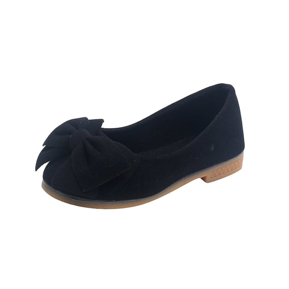 AJTQTH Girls Wedge Shoes Toddler Bow Flock Low Heel Soft Soled Flat Shoes Slip On Shoes Slip-Resistant Dress Shoes Cute Princess Shoes Black 33