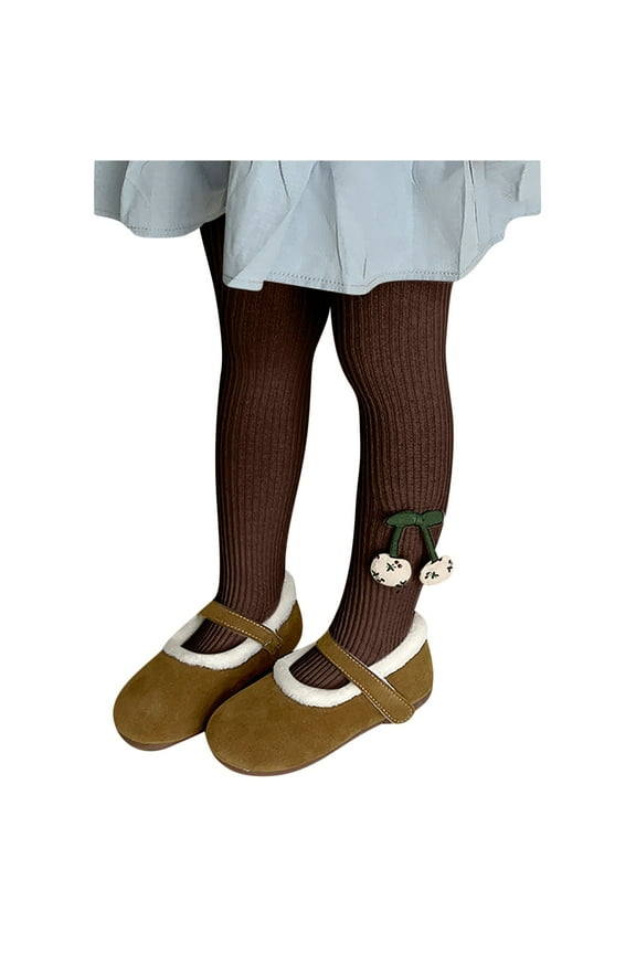 Girls Winter Leggings Rib Knitted Solid Color Thick Stockings Kids Comfort Warm Tights Cute Cartoon Accessories Winter and Fall Pantyhose Coffee L