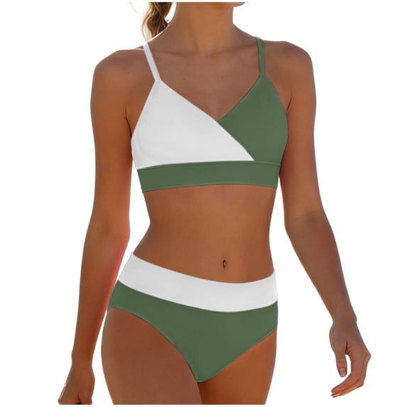 AJTQTH Grils High Waisted Bikini Swimsuits Front Twist Front Color Block Adjustable Spaghetti Strappy Bikini Tops Ruched 2 Piece Bathing Suits Beach Swimwear Army Green 5-6 Years