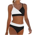 thumbnail image 1 of AJTQTH Grils High Waisted Bikini Swimsuits Front Twist Front Color Block Adjustable Spaghetti Strappy Bikini Tops Ruched 2 Piece Bathing Suits Beach Swimwear Black 9-10 Years, 1 of 9