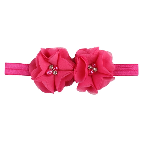AJTQTH Headband for Baby Girls Bow Nylon Hairbands Nwborn Toddler Cute Mesh Floral with Artificial Pearls Accessories Hair Bands for Infant Hot Pink Free Size