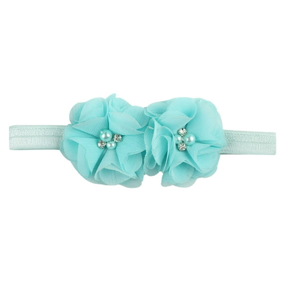 AJTQTH Headband for Baby Girls Bow Nylon Hairbands Nwborn Toddler Cute Mesh Floral with Artificial Pearls Accessories Hair Bands for Infant Light Blue Free Size