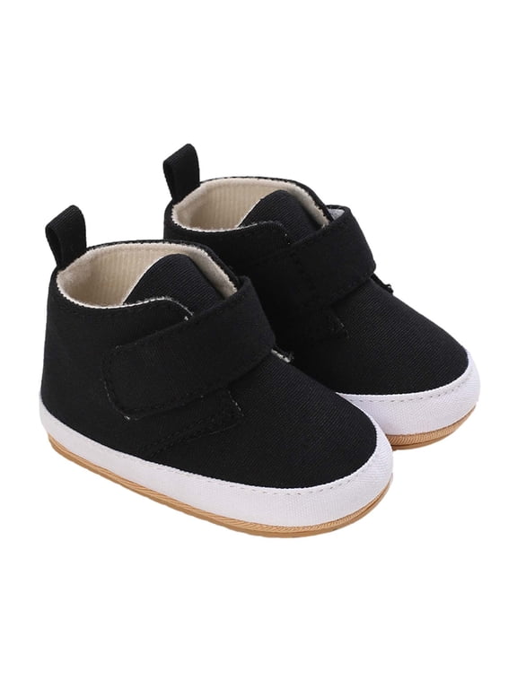 High-Top Sneakers for Boys Baby Toddler Canvas Shoes Hook&Loop Straps Shoes Thick Soled Anti-Slip Walking Shoes Summer and Fall Casual Shoes for First Walkers Black 12-15 Months