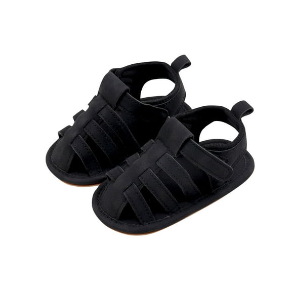 AJTQTH Hollow Sandals for Toddler Kids Adjustable Strap Faux Leather Soft Sole Slippers Baby Boys Summer Casual Lightweight Comfortable Beach Sandals Black 6 Months