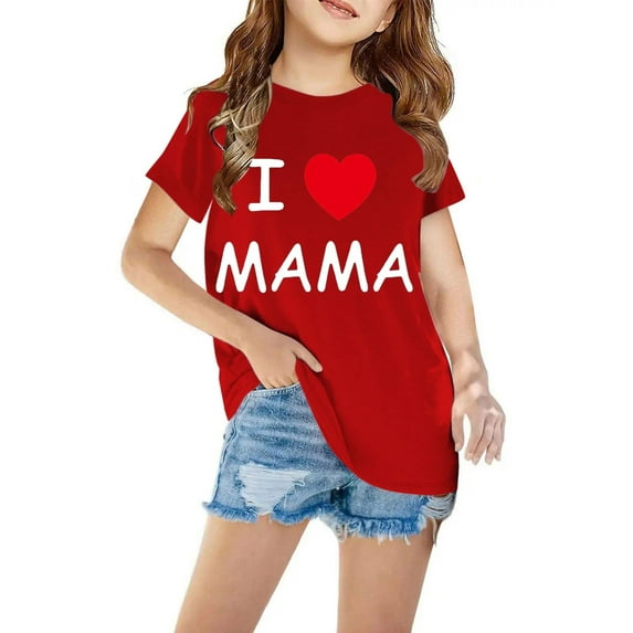 AJTQTH I Heart Mom Print T-Shirts for Kids Boys Girls Summer Short Sleeve Casual Round Neck Basic Tees Tops Trendy Mother's Day Holiday Vacation Shirt Red 5 Years