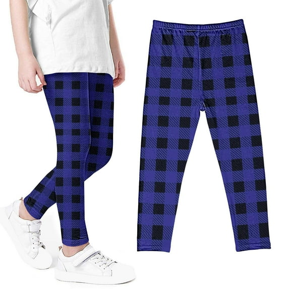 AJTQTH Kid Girls Buffalo Plaid Print Leggings Soft Stretchy Pants High Waist Slim Tights Cute Summer Yoga Pants Trousers for School Wearing Blue 4-5 Years