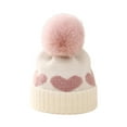 thumbnail image 1 of AJTQTH Kids Beanie Hat Girls Boys Stylish Love Embroidered Cap with Cute Pompom Strectchy Winter Helmet Knit Cuffed Warm Hat Thick Cap White Free Size, 1 of 4