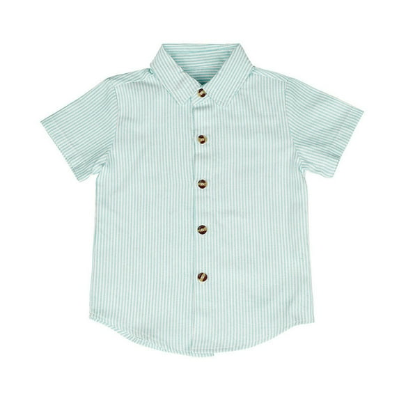AJTQTH Kids Blouses for Boys Girls Unisex Short Sleeve Turndown Neck Stylish Striped Cute Button Up Shirts Cotton Summer Casual Outfits Green 3 Years
