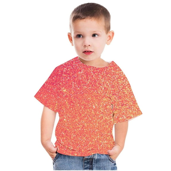 AJTQTH Kids Boys Girls Summer Short Sleeve Round Neck Graphic Tees Shirt Loose Fit Casual Pullover Tops Lightweight Soft Cotton T-Shirts Orange 5-6 Years