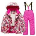 thumbnail image 1 of AJTQTH Kids Boys Girls Thicken Warm Snowsuit Casual Long Sleeve Sherpa Fleece Lined Hooded Ski Jacket and Snow Pants 2 Pcs Set Winter Skiing Jacket with Pants Hot Pink 3-4 Years, 1 of 3
