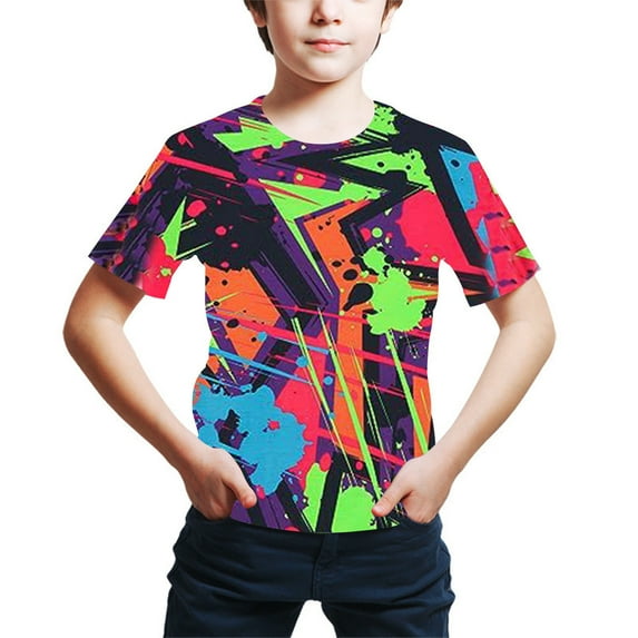 AJTQTH Kids Boys T-Shirts Casual 3D Tie Dye Gradient Print Summer Short Sleeve Round Neck Pullover Tops Loose Fit Comfy Basic Tees Shirt Multicolor 15-16 Years